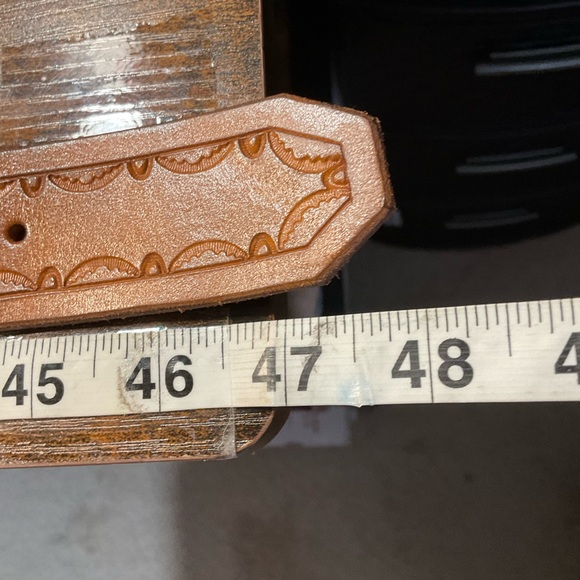 Leather Brown Belt w/Silver Plated Hardware w/Scalloped Design on Belt Size~ 48” - Picture 11 of 13